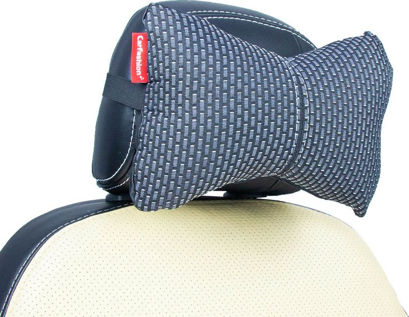 Подушка под шею CarFashion ортопедическая Экокожа/жаккард, цвет Черный/Серый/Серый. Артикул 41090