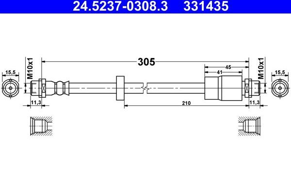 Тормозной шланг ATE передний для SEAT Exeo 2009-2013. Артикул 24.5237-0308.3