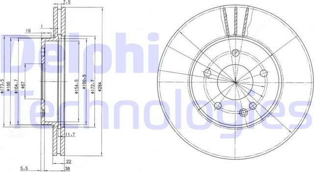 Тормозной диск Delphi передний для Mercedes-Benz C-Класс I (W202) 1993-2001. Артикул BG2768