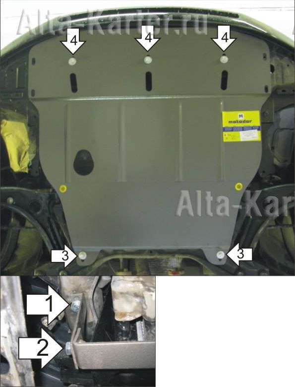 Защита Мотодор для картера, КПП Mitsubishi Colt 2004-2012. Артикул 01312
