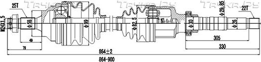 Полуось (привод в сборе, приводной вал) Dynamatrix передняя правая для Citroen Xsara 1997-2005. Артикул DDS210205