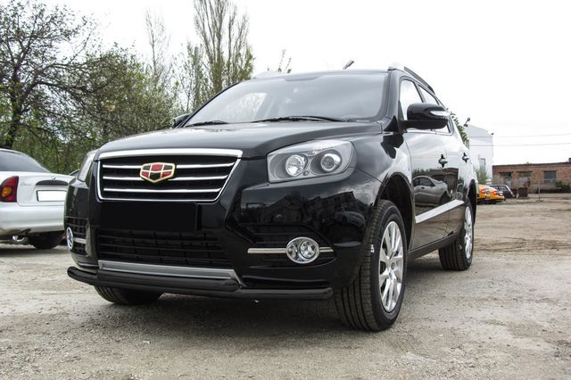 Защита Slitkoff переднего бампера d57+d57 двойная для Geely Emgrand X7 I рестайлинг 2016-2019 Черная. Артикул GAFX71604B