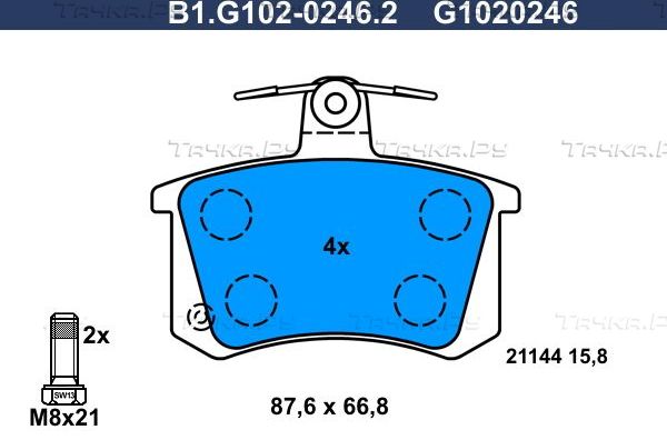 Тормозные колодки Galfer задние для Audi 100 IV (C4) 1990-1994. Артикул B1.G102-0246.2