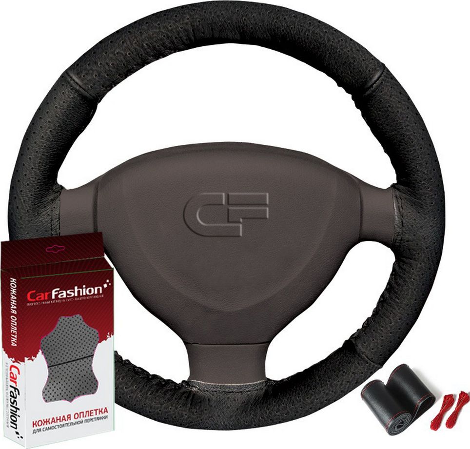 Оплётка на руль CarFashion Dakar на шнуровке (размер M, натуральная кожа, цвет ЧЕРНЫЙ/ЧЕРНЫЙ). Артикул 31369