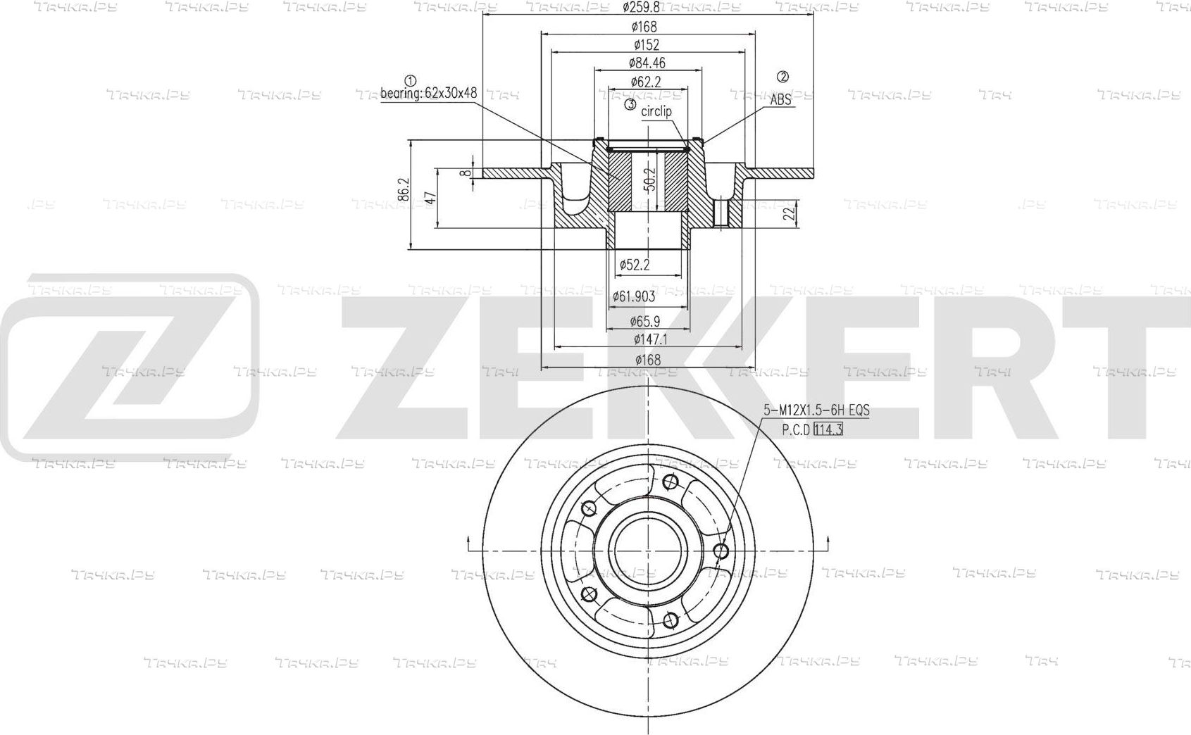 Тормозной диск Zekkert задний для Renault Grand Scenic III 2009-2015. Артикул BS-6653