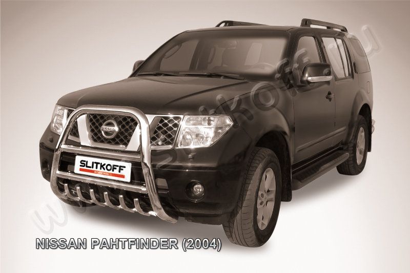 Кенгурятник Slitkoff d76 высокий с защитой картера для Nissan Pathfinder R51 2004-2010. Артикул NIP001