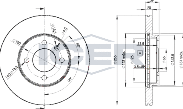 Тормозной диск Icer передний для Volkswagen Scirocco II 1985-1992. Артикул 78BD3790-2