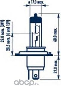Лампа LONG LIFE 12V H4 60/55W P43t-38 (картон 1 шт) (Narva). Артикул 48889