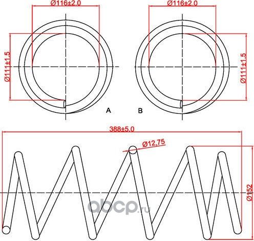 Пружина подвески передней Renault Megane II, Scenic II, L388-D152-t12,75 (Zikmar). Артикул Z48133R