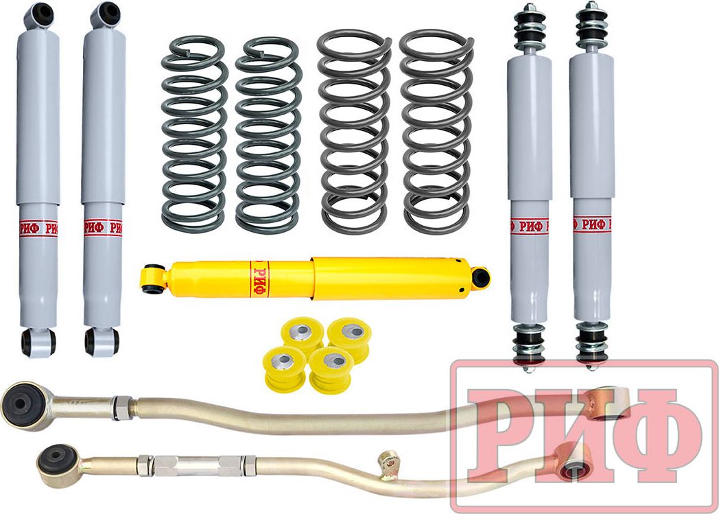 Лифт-комплект РИФ газовый для Nissan Patrol Y61 (левый руль) 1997-2010, лифт 100 мм. Артикул RIF-Y61-4-L-G