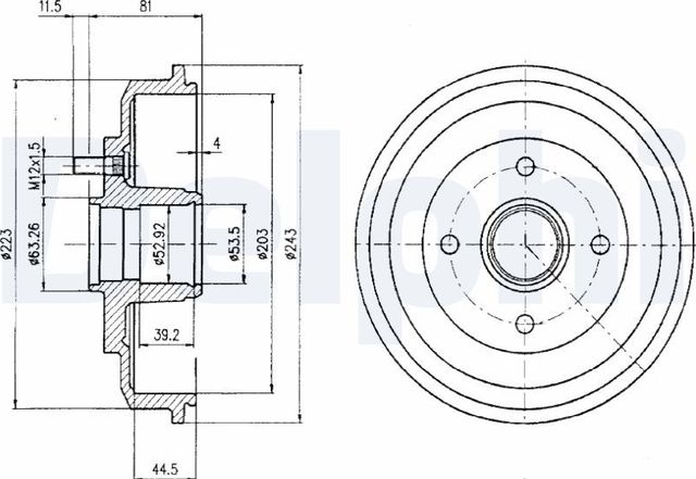 Тормозной барабан Delphi задний для Ford Focus I 1998-2005. Артикул BF402