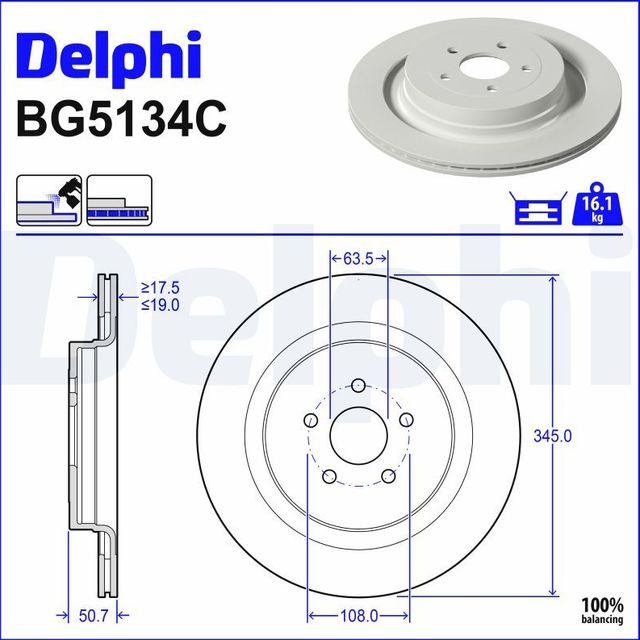 Тормозной диск Delphi для Ford Edge II 2018-2026. Артикул BG5134C
