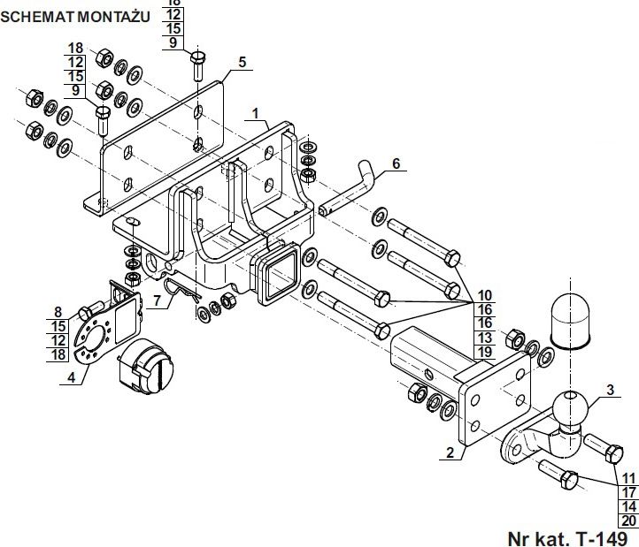 Фаркоп Steinhof  под квадрат для Toyota Hilux VII 2005-2015 4WD двойная кабина, с силовым бампером. Артикул T-149