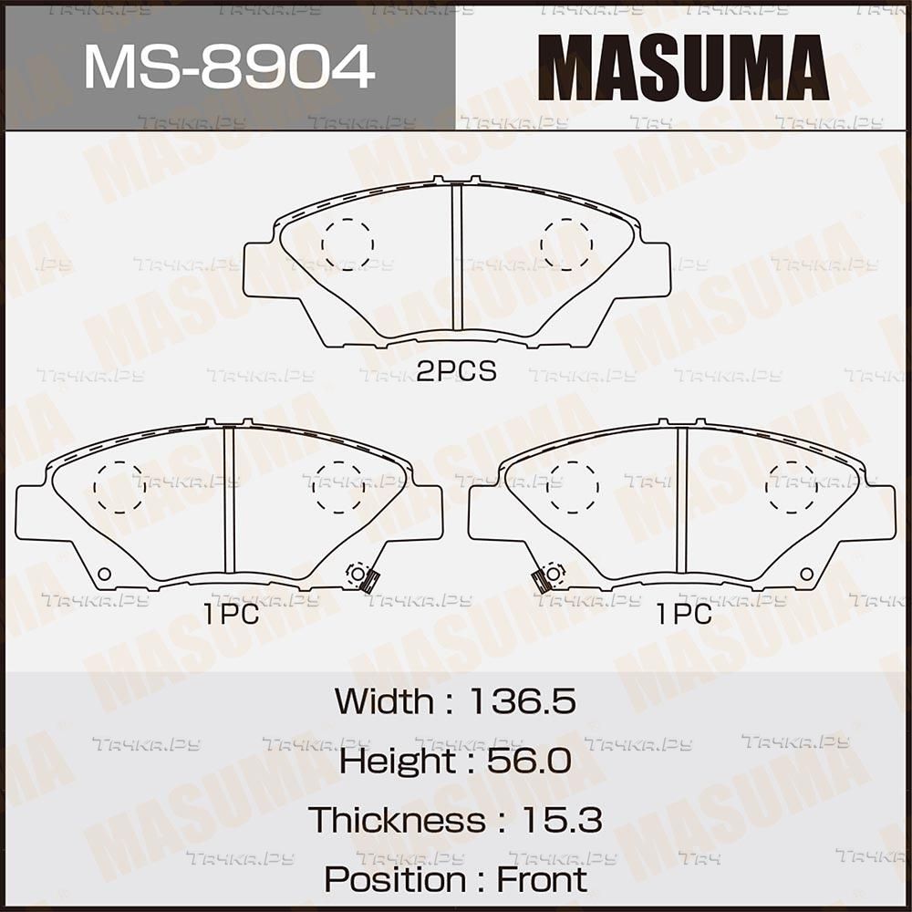 Тормозные колодки Masuma передние для Honda Fit II 2008-2014. Артикул MS-8904