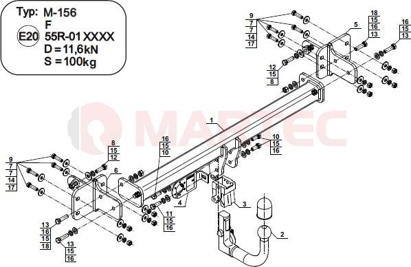 Фаркоп Steinhof для Mercedes-Benz E-Класс W213 (седан) 2016-2026 кроме AMG. Быстросъемный крюк. Артикул M-156
