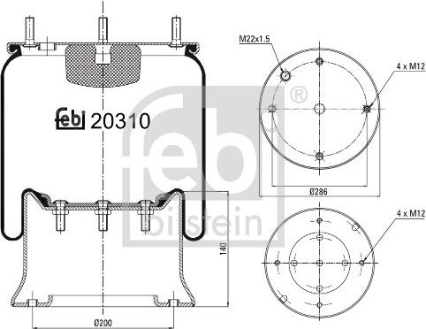 Пневмоподушка (пневморессора) Febi Bilstein для Volvo  F12 1977-1995. Артикул 20310