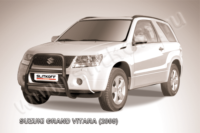 Кенгурятник Slitkoff d57 высокий ЧЕРНЫЙ матовый для Suzuki Grand Vitara III 3-дв. 2008-2012. Артикул SGV3D08004B