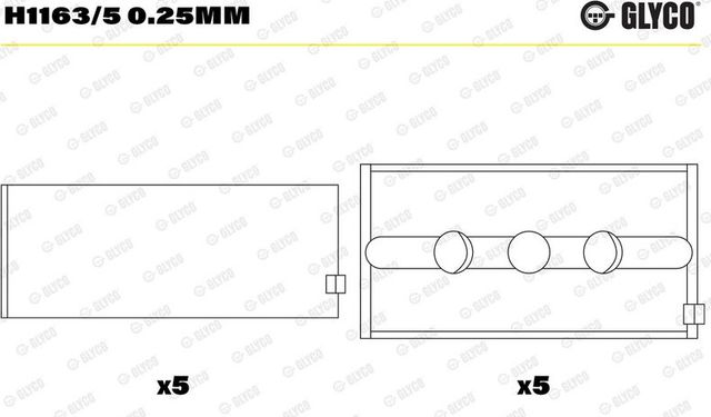 Вкладыши коренные Glyco для Ford Scorpio II 1994-1998. Артикул H1163/5 0.25mm