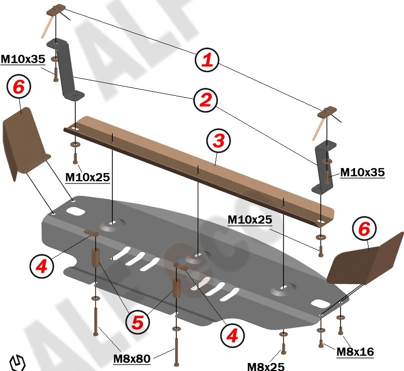 Защита алюминиевая Alfeco для картера Volkswagen Crafter I рестайлинг 2011-2016. Артикул ALF.26.36al
