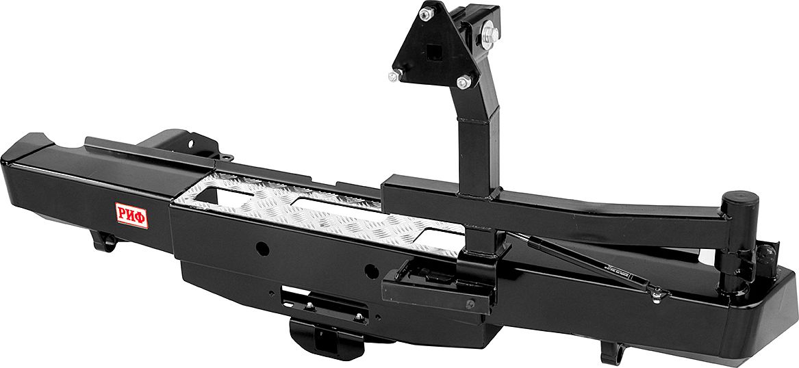 Бампер силовой РИФ задний с площадкой под лебёдку, квадратом под фаркоп и калиткой для Nissan Navara D40 2005-2014. Артикул RIFD40-20123