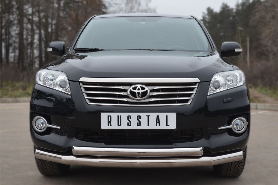 Защита RusStal переднего бампера d76 (секции) d63 (дуга) для Toyota RAV4 III (обычная база) 2010-2012. Артикул TRZ-100506