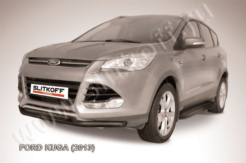 Защита Slitkoff переднего бампера d57/57 двойная ЧЕРНАЯ матовая для Ford Kuga II 2013-2016. Артикул FKG13-003B