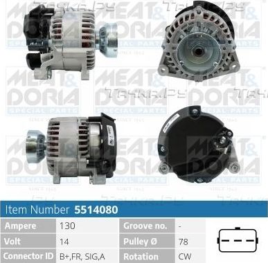 Генератор Meat & Doria для Ford Tourneo Connect I 2002-2013. Артикул 5514080