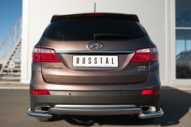 Защита RusStal заднего бампера d75х42 (дуга) для Hyundai Grand Santa Fe 2014-2016. Артикул HSFZ-002013
