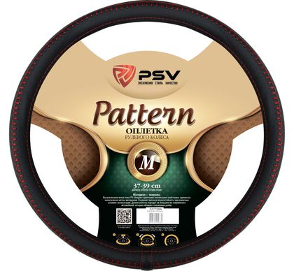Оплётка на руль PSV Pattern Fiber (размер M, экокожа, цвет ЧЕРНЫЙ/КРАСНЫЙ). Артикул 130527