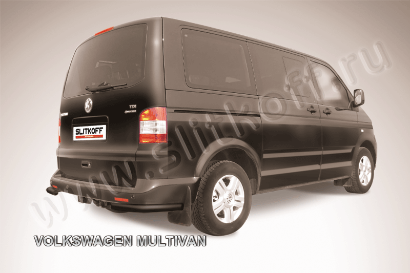 Защита Slitkoff задняя d57 уголки ЧЕРНАЯ матовая для Volkswagen Multivan T5 2003-2009. Артикул VWM005B