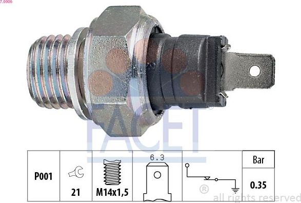 Датчик давления масла Facet Made in Italy - OE Equivalent. Артикул 7.0006