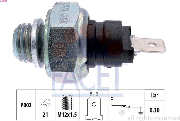 Датчик давления масла Facet Made in Italy - OE Equivalent. Артикул 7.0001