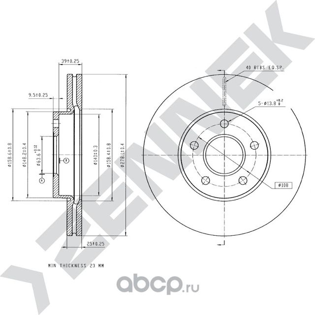 Диск тормозной передний FORD C-MAX 03-10 ESCORT 14 (Zennek). Артикул DBD0102