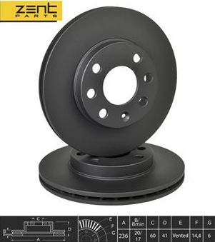 Тормозной диск Zentparts передний для Opel Combo B 1994-2001. Артикул Z06257
