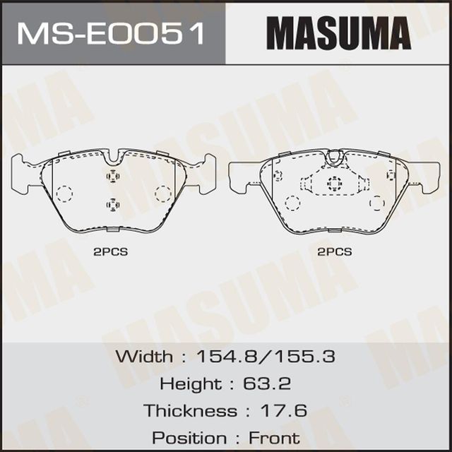 Тормозные колодки Masuma передние для BMW 1 I (E82/E88) 2007-2013. Артикул MS-E0051