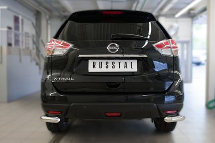 Защита RusStal заднего бампера уголки d63 (секции) для Nissan X-Trail T32 2015-2018. Артикул NXZ-002095