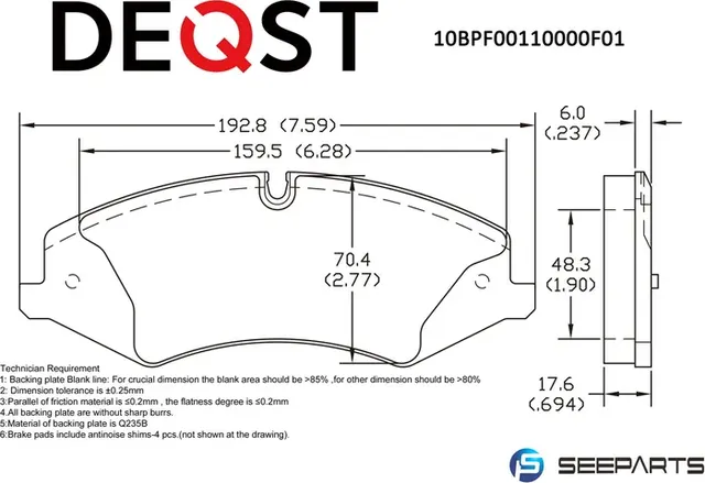Колодки тормозные () (Deqst). Артикул 10BPF00110000