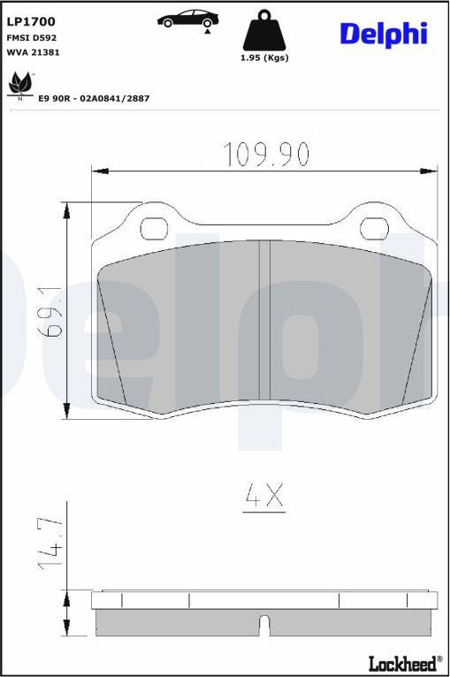 Тормозные колодки Delphi (Low-Metallic). Артикул LP1700