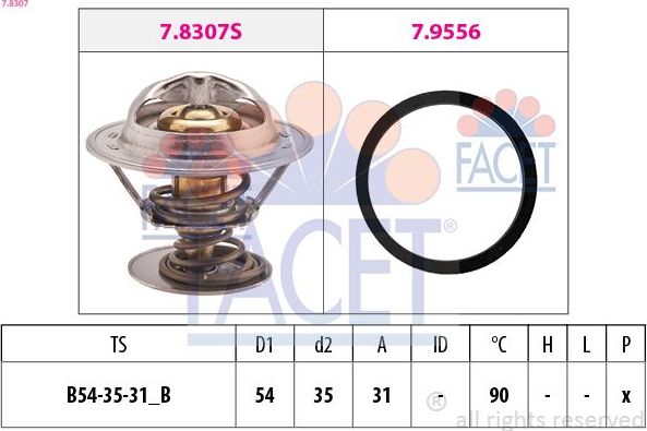 Термостат Facet Made in Italy - OE Equivalent для Volvo S60 I 2000-2010. Артикул 7.8307