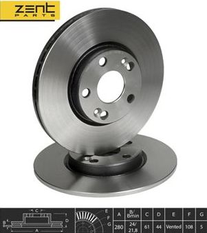 Тормозной диск Zentparts передний для Renault Espace III 1996-2002. Артикул Z06195
