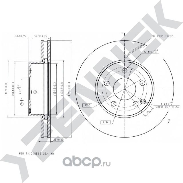 Диск тормозной передний MERCEDES W204 07-14 W212 09-16 (Zennek). Артикул DBD0874