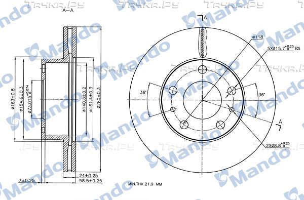 Тормозной диск Mando передний для Fiat Ducato II 1994-2006. Артикул MBC035275