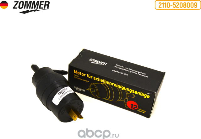 Мотор омывателя ГАЗ, ВАЗ (12В 2,5 АТМ) (черный) (17059) (Zommer). Артикул Z21105208009B