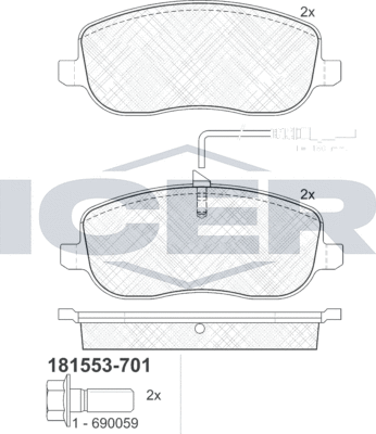 Тормозные колодки Icer передние для Citroen C8 I 2002-2014. Артикул 181553-701
