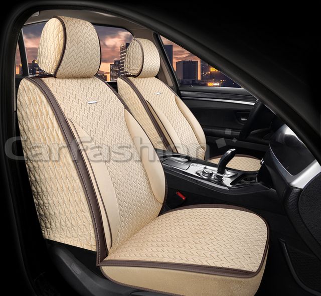 Накидки универсальные CarFashion Shevron Front на передние сидения авто, цвет Бежевый/Коричневый/Бежевый/Коричневый. Артикул 26213