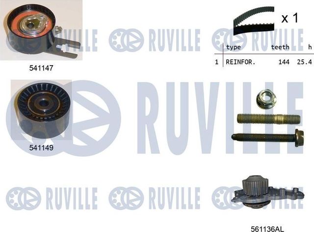 Помпа (водяной насос) с комплектом ремня ГРМ Ruville. Артикул 5500521