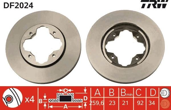 Тормозной диск TRW передний для Rover 600 1993-1999. Артикул DF2024