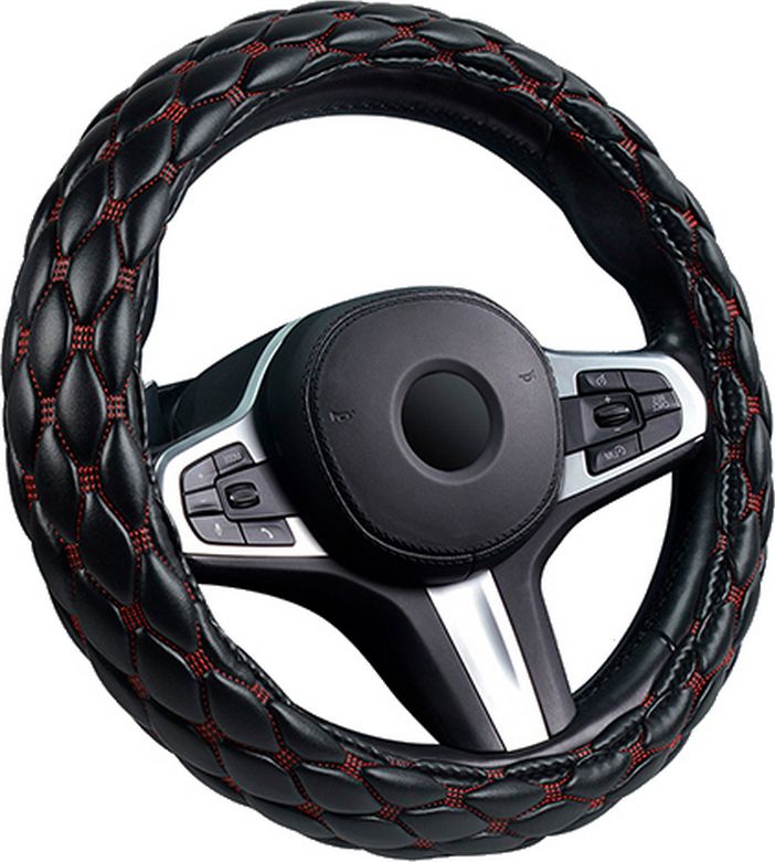 Оплётка на руль CarFashion Shuttle XXL (размер XXL, экокожа, цвет ЧЕРНЫЙ/КРАСНЫЙ). Артикул 31698