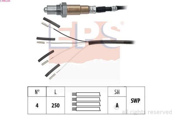 Лямбда-зонд (кислородный датчик) EPS Made in Italy - OE Equivalent. Артикул 1.998.235