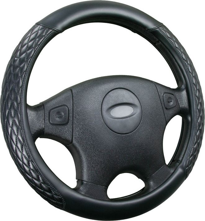 Оплётка на руль CarFashion Romb (размер M, экокожа, цвет ЧЕРНЫЙ/ЧЕРНЫЙ/ЧЕРНЫЙ). Артикул 31553